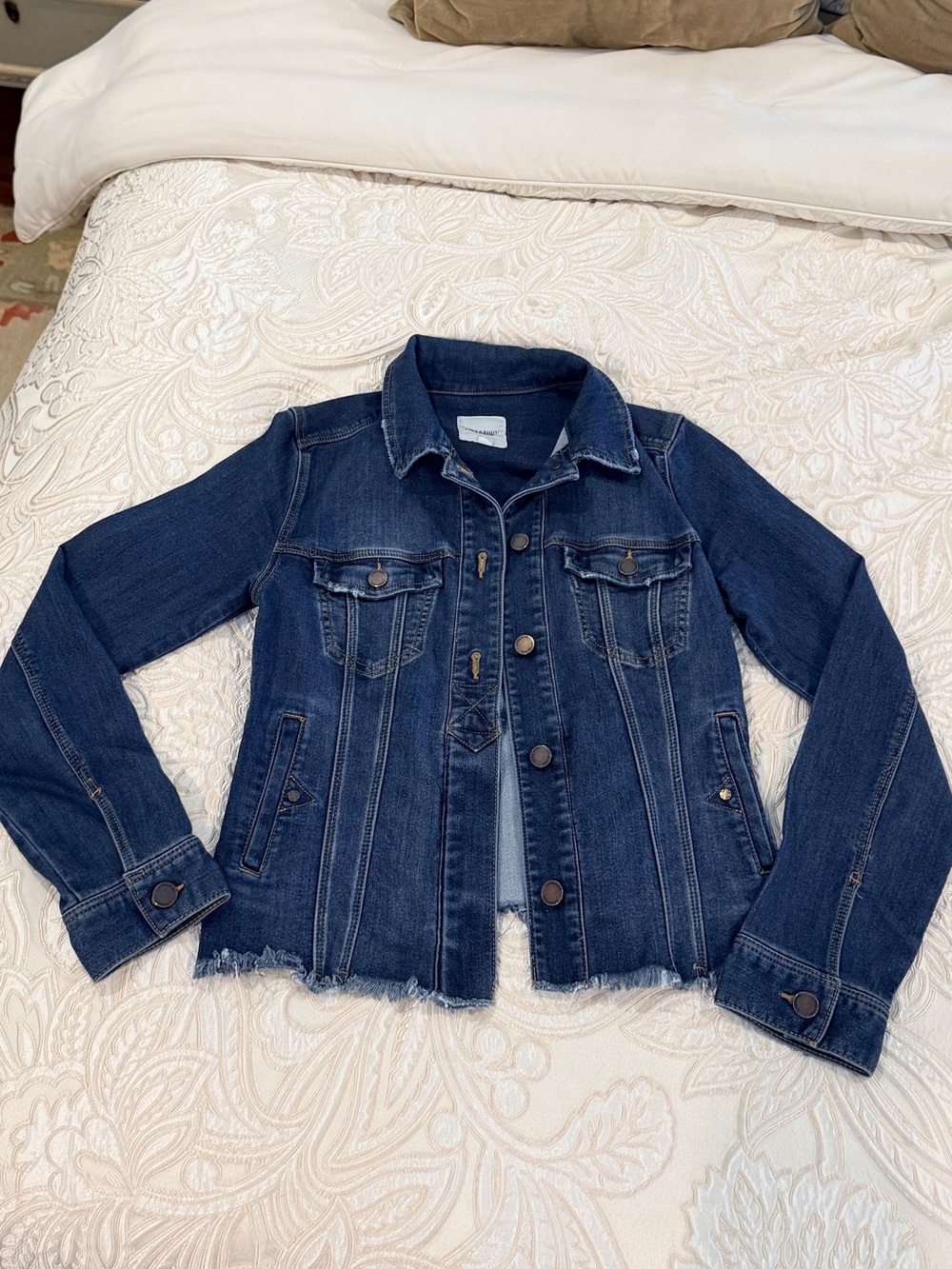 Liverpool Dark Blue Denim Jacket with Frayed Hem